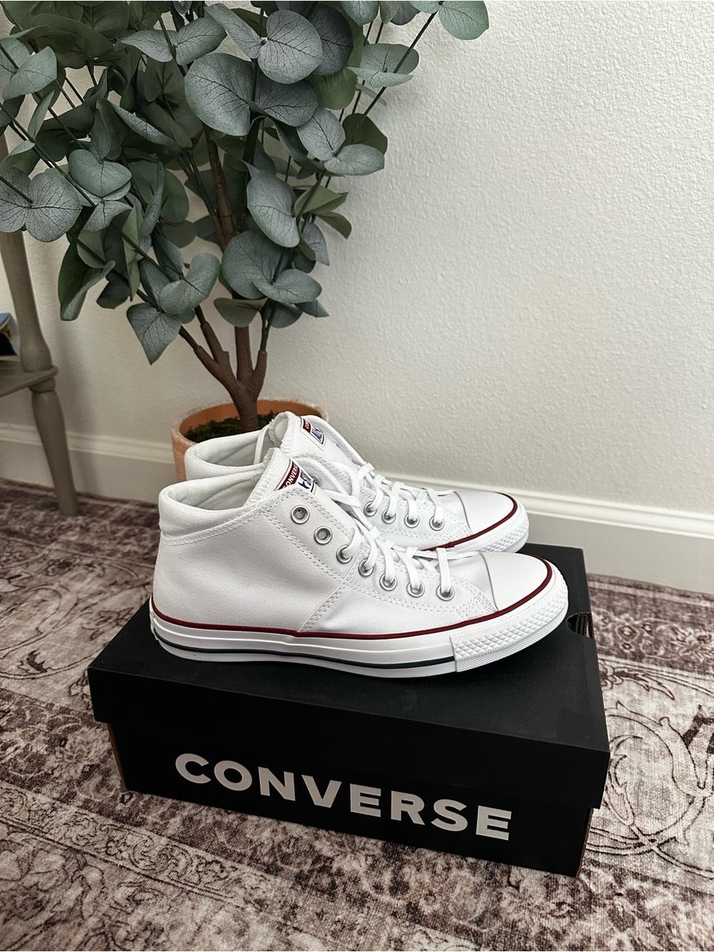 Converse White High Top Sneakers with Red Trim - Picture 4 of 6
